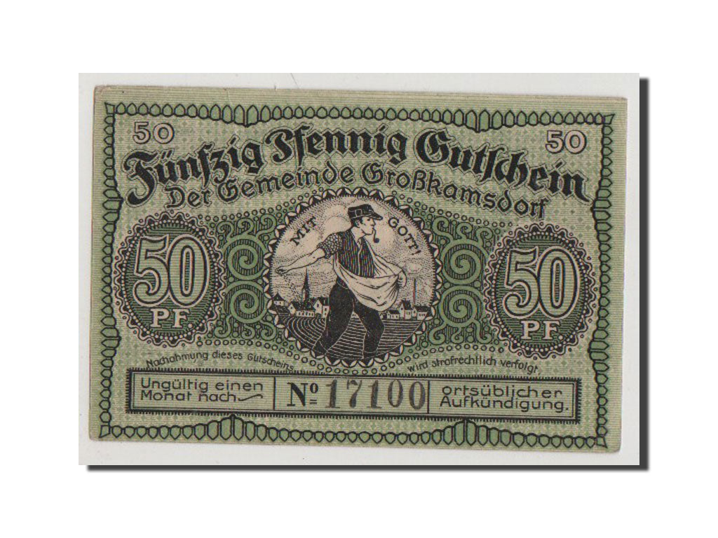 Banconote, Germania, Grosskamsdorf Gemeinde, 50 Pfennig, 1921, FDS, Mehl:483.1