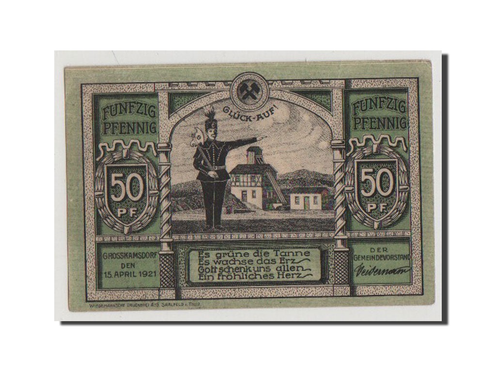 Banconote, Germania, Grosskamsdorf Gemeinde, 50 Pfennig, 1921, FDS, Mehl:483.1