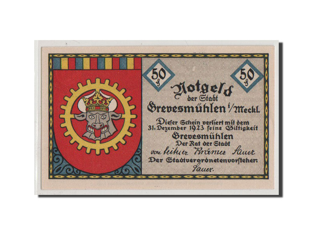 Banconote, Germania, Grevesmuhlen Stadt, 50 Pfennig, FDS, Mehl:473.1