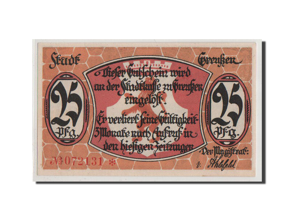 Banconote, Germania, Greussen Stadt, 25 Pfennig, FDS, Mehl:472.1