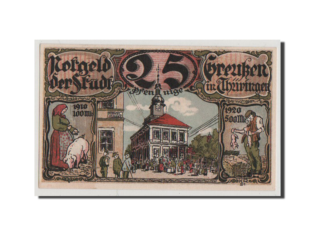 Banconote, Germania, Greussen Stadt, 25 Pfennig, FDS, Mehl:472.1