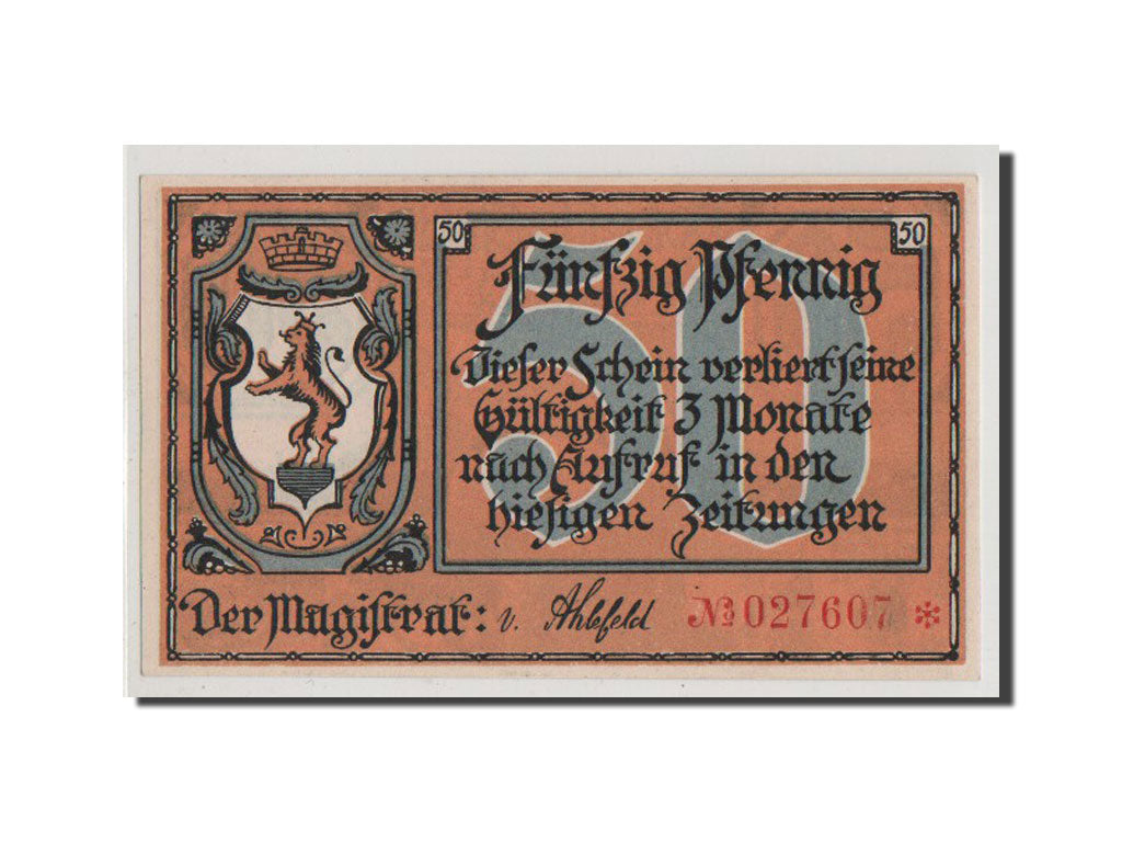 Geldschein, Deutschland, Greussen Stadt, 50 Pfennig, UNZ, Mehl:472.1