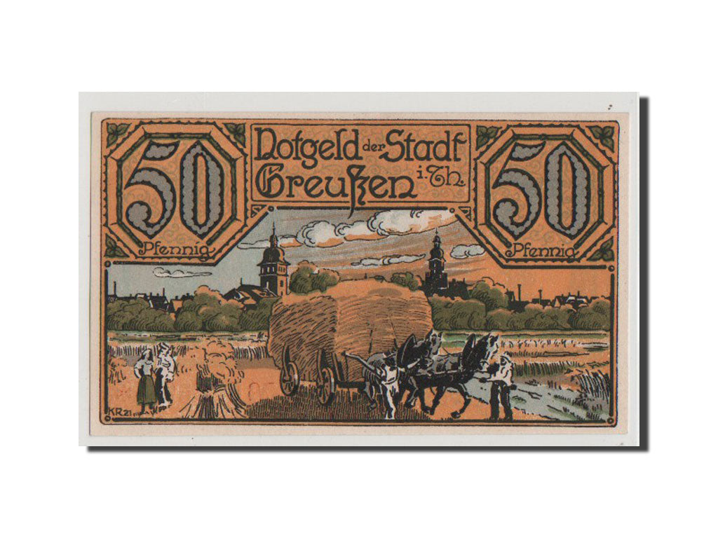 Geldschein, Deutschland, Greussen Stadt, 50 Pfennig, UNZ, Mehl:472.1