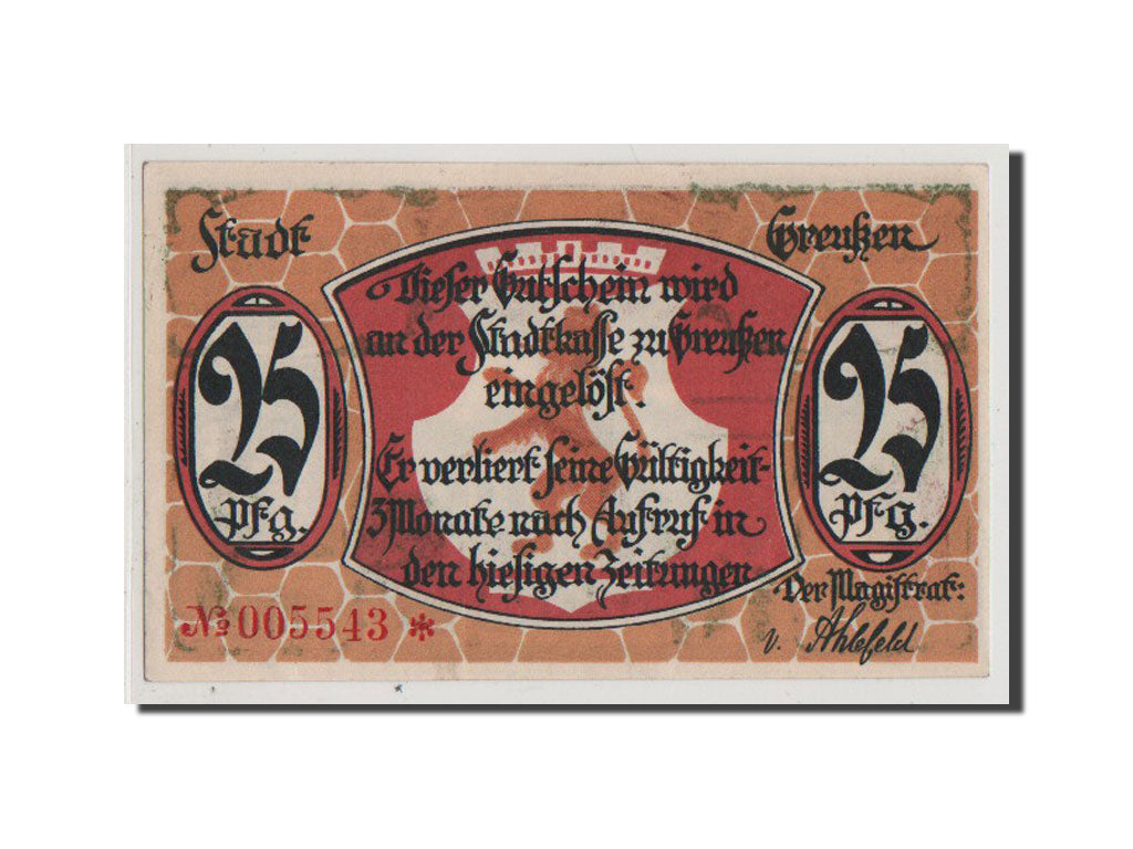 Banconote, Germania, Greussen Stadt, 25 Pfennig, SPL+, Mehl:472.1