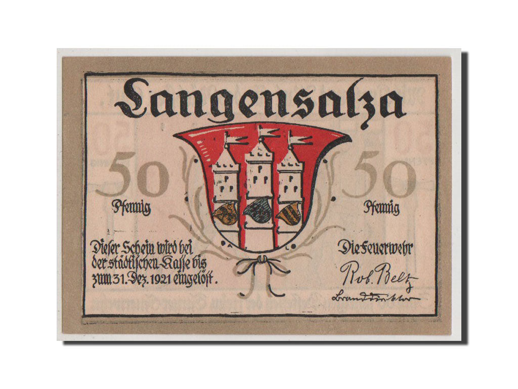 Billete, Alemania, Langensalza Stadt, 50 Pfennig, UNC, Mehl:769.1