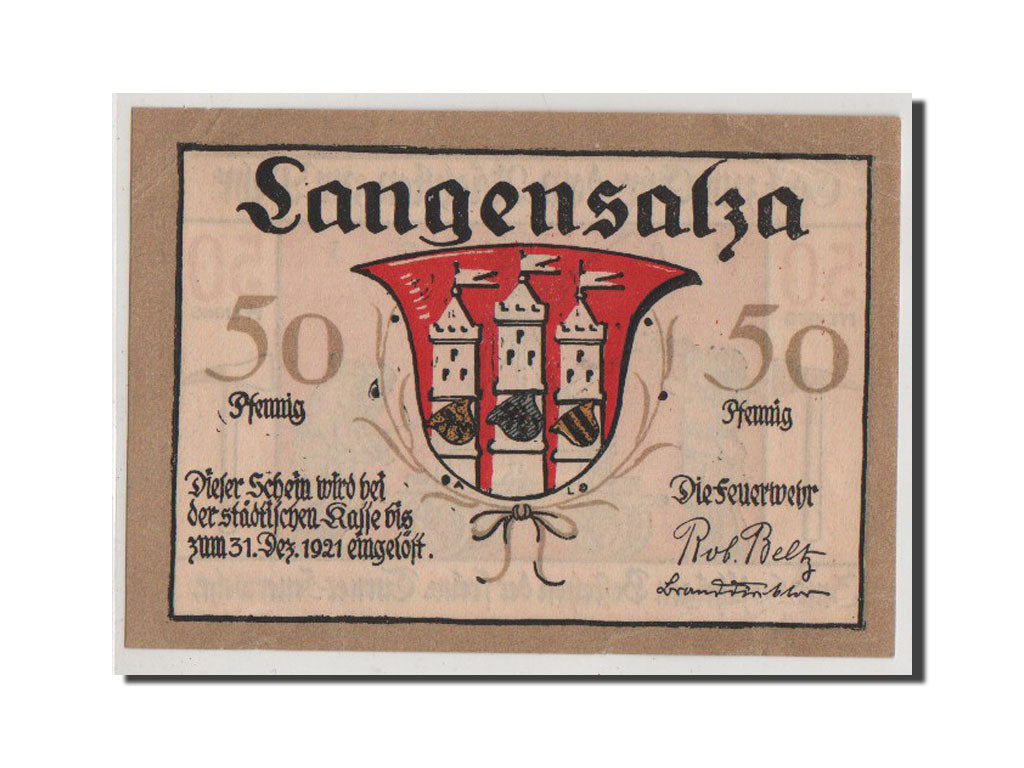 Banconote, Germania, Langensalza Stadt, 50 Pfennig, SPL, Mehl:769.1