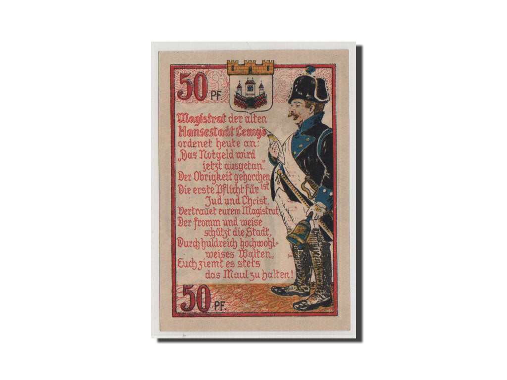 Billet, Allemagne, Lemgo Stadt, 50 Pfennig, 1921, NEUF, Mehl:789.3