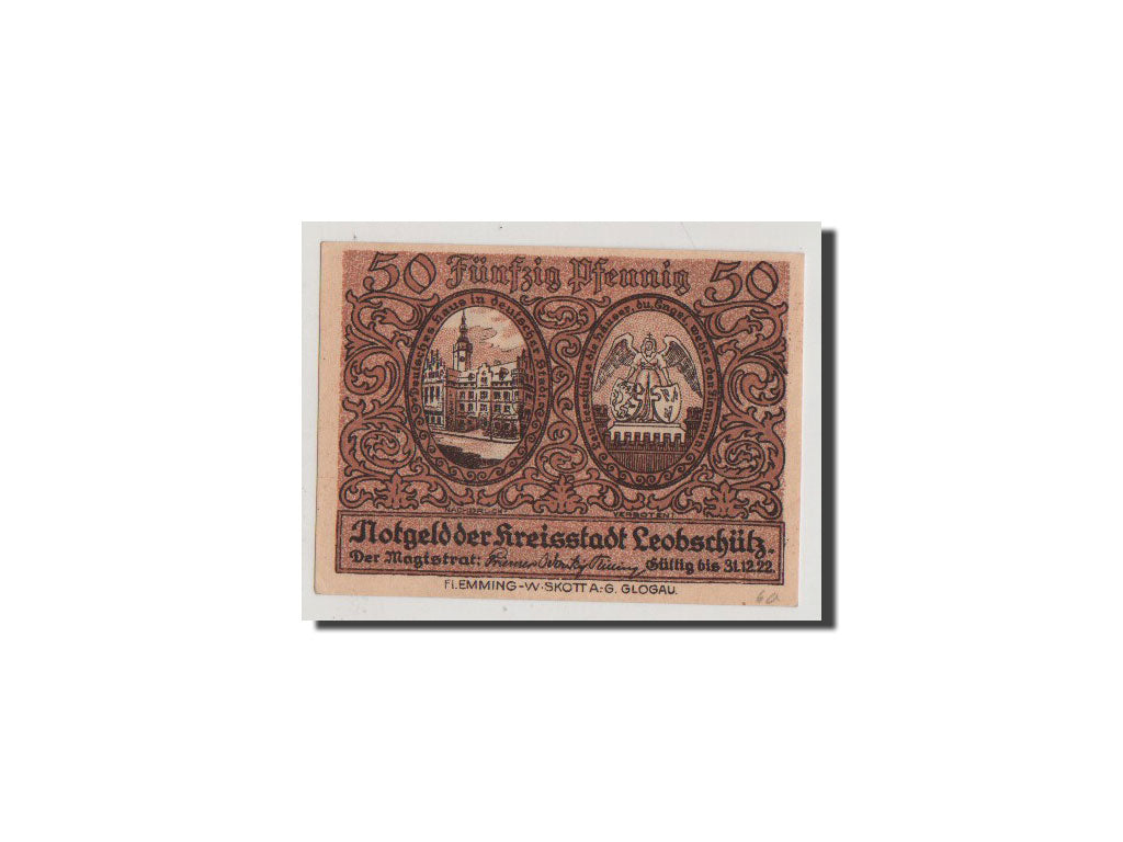 Geldschein, Deutschland, Leobschutz, 50 Pfennig, UNZ-, Mehl:793.1