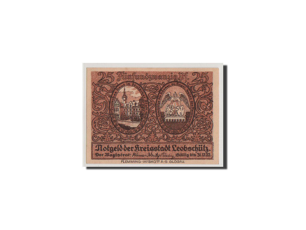 Geldschein, Deutschland, Leobschutz, 25 Pfennig, UNZ, Mehl:793.1