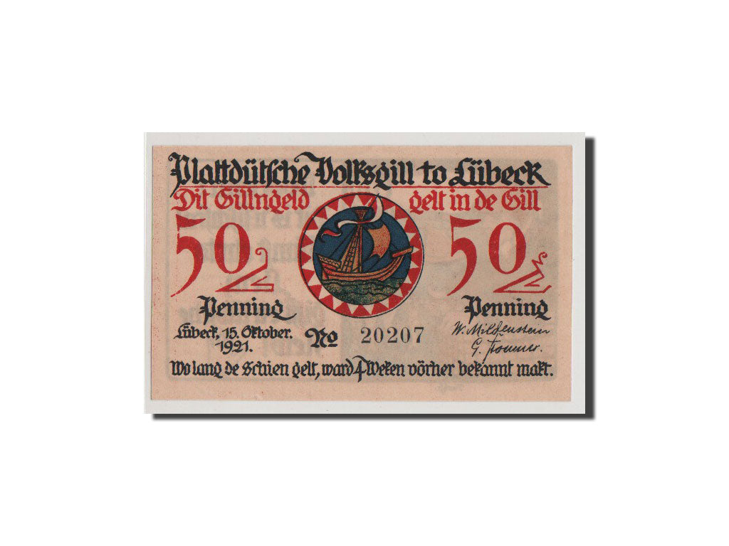 Geldschein, Deutschland, Lübeck, 50 Pfennig, 1921, UNZ, Mehl:828.1a