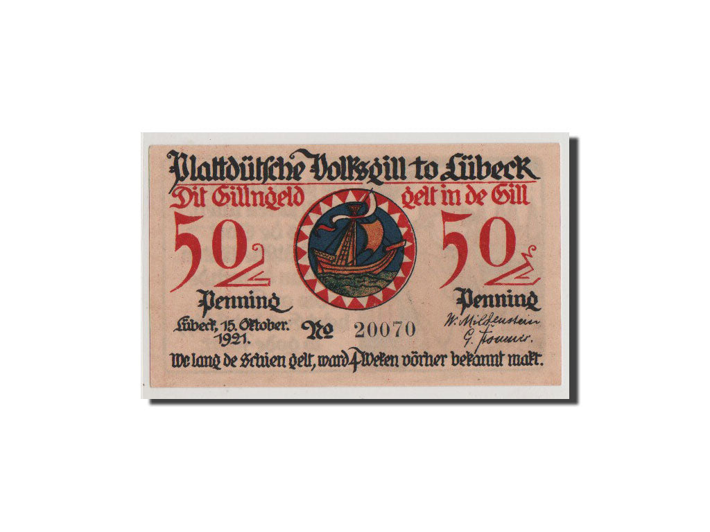 Banconote, Germania, Lübeck, 50 Pfennig, 1921, FDS, Mehl:828.1a