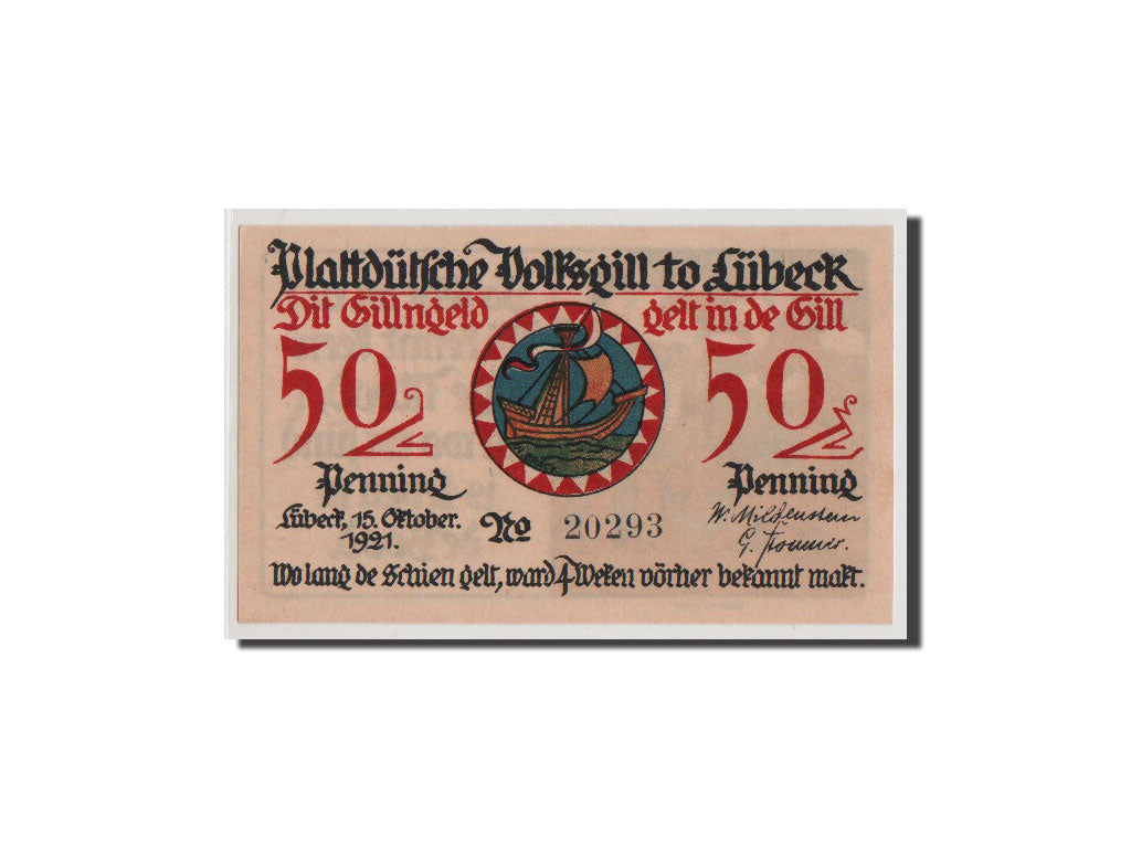 Banconote, Germania, Lübeck, 50 Pfennig, 1921, FDS, Mehl:828.1a