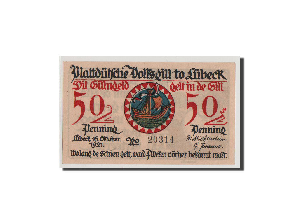 Banconote, Germania, Lübeck, 50 Pfennig, 1921, FDS, Mehl:828.1a