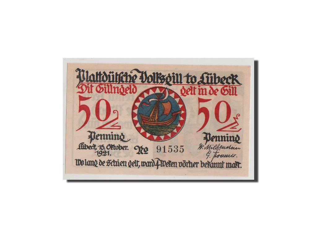 Banconote, Germania, Lübeck, 50 Pfennig, 1921, FDS, Mehl:828.1a