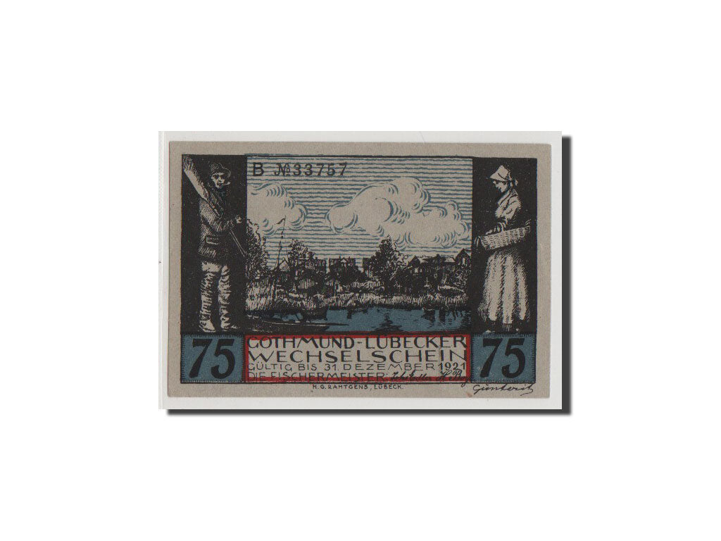 Banconote, Germania, Lübeck, 75 Pfennig, FDS, Mehl:823.1