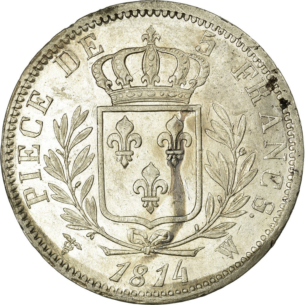 Moneta, Francia, Louis XVIII, Louis XVIII, 5 Francs, 1814, Lille, BB+, Argento