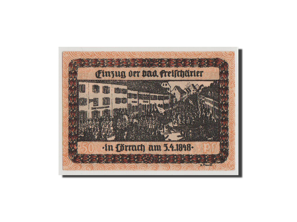 Geldschein, Deutschland, Baden, 50 Pfennig, UNZ, Mehl:813.1