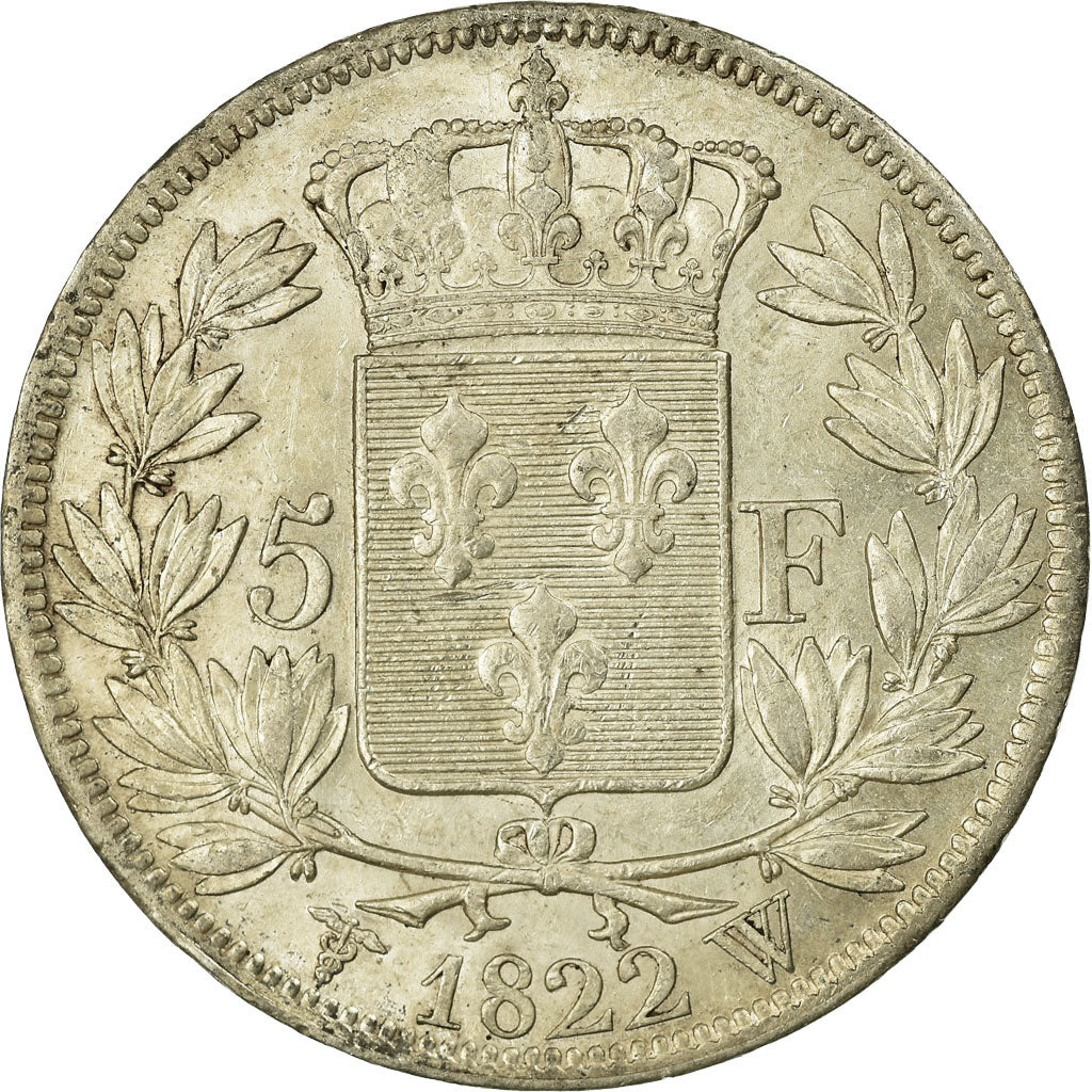 Moneta, Francia, Louis XVIII, Louis XVIII, 5 Francs, 1822, Lille, BB+, Argento
