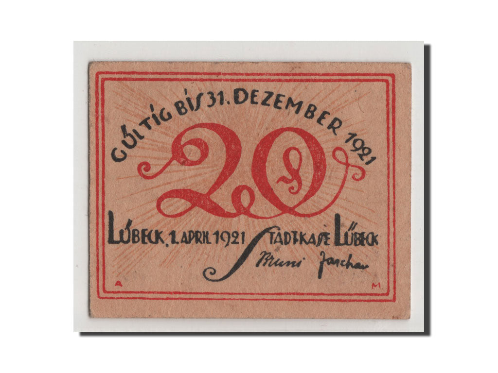Banconote, Germania, Lübeck, 20 Pfennig, 1921, SPL+, Mehl:831.1