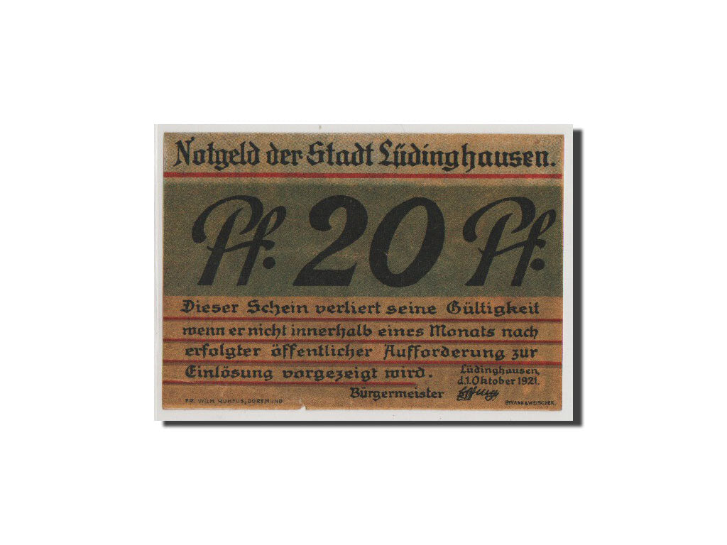 Banconote, Germania, Westfalen, 20 Pfennig, 1921, FDS, Mehl:837.1