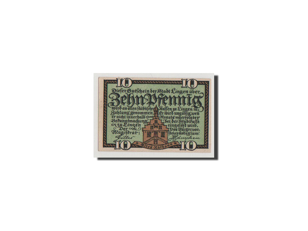 Geldschein, Deutschland, Lingen Stadt, 10 Pfennig, UNZ, Mehl:803.1
