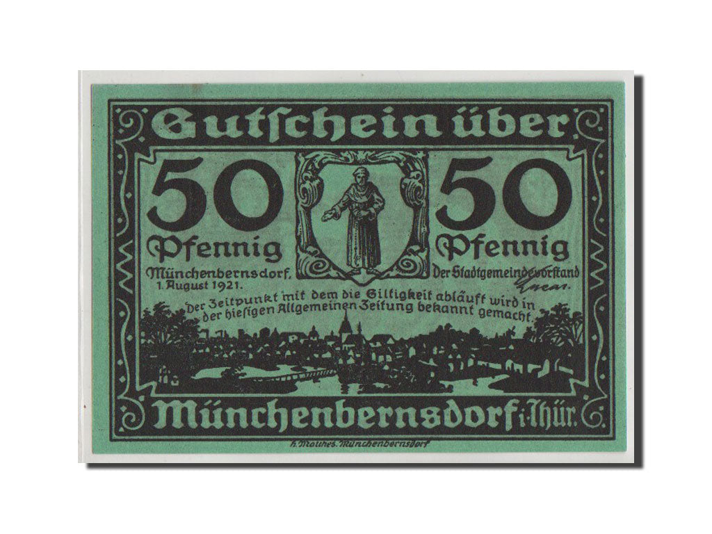 Geldschein, Deutschland, Munchenbernsdorf, 50 Pfennig, 1921, UNZ, Mehl:911.1