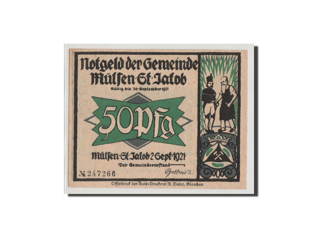 Geldschein, Deutschland, Mulsen St Jacob Gemeinde, 50 Pfennig, 1921, UNZ
