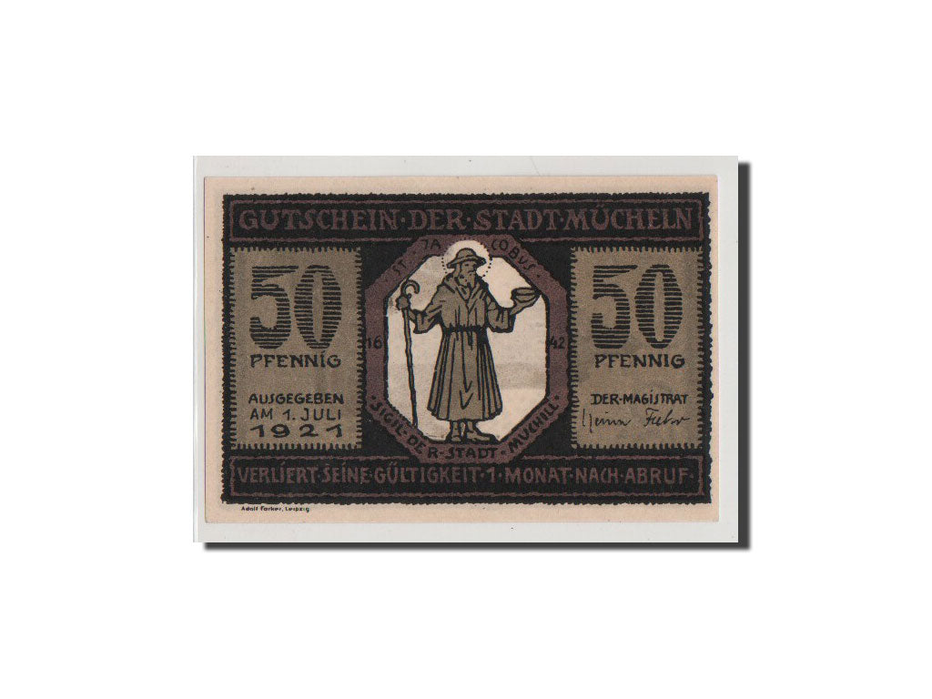 Geldschein, Deutschland, Mucheln Stadt, 50 Pfennig, 1921, UNZ, Mehl:902.1