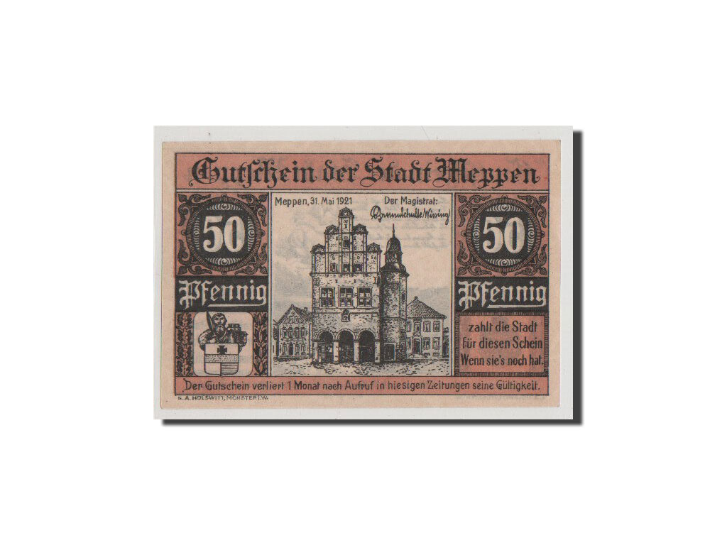 Banconote, Germania, Meppen, 50 Pfennig, 1921, FDS, Mehl:883.1