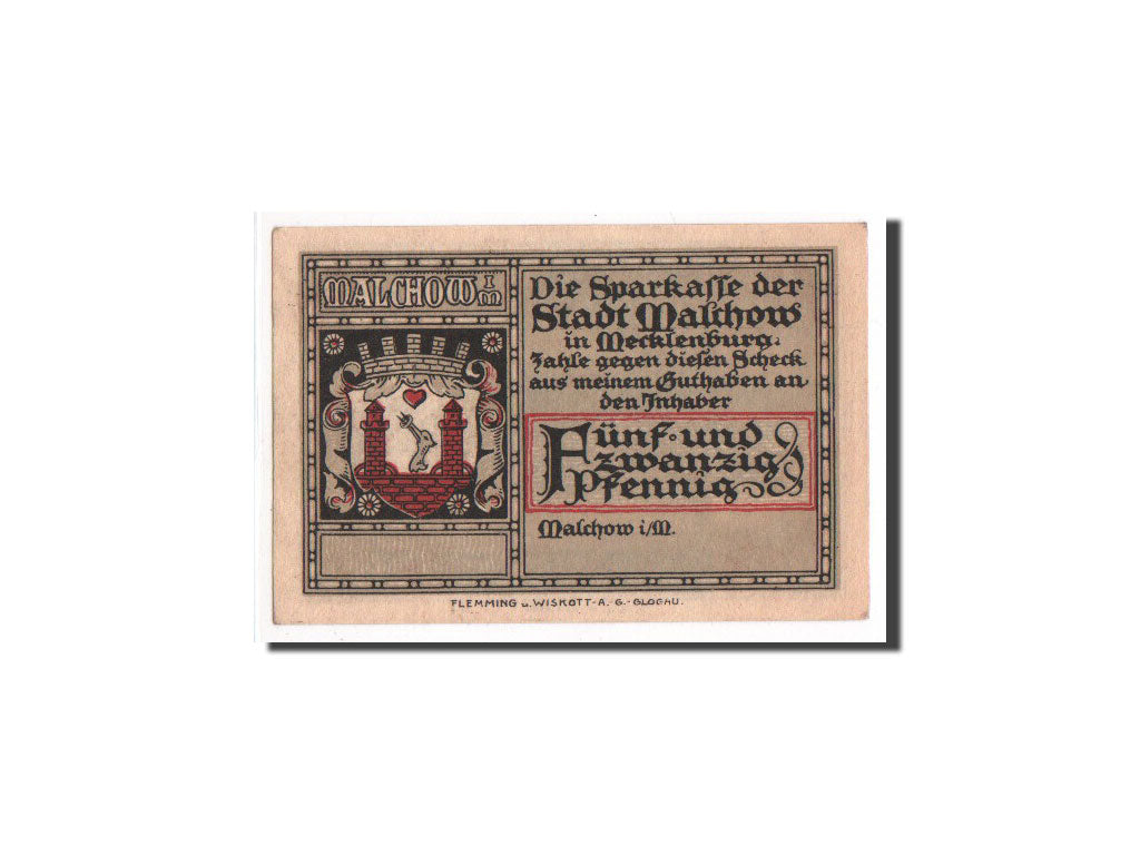 Banconote, Germania, Malchow Stadt, 25 Pfennig, FDS, Mehl:863.3c