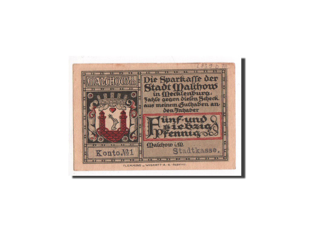 Geldschein, Deutschland, Malchow Stadt, 75 Pfennig, UNZ-, Mehl:863.3a