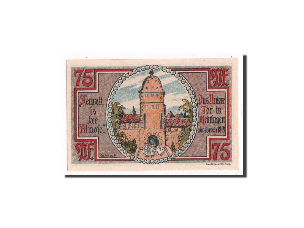 Banconote, Germania, Meiningen Stadt, 75 Pfennig, 1921, FDS, Mehl:877.2