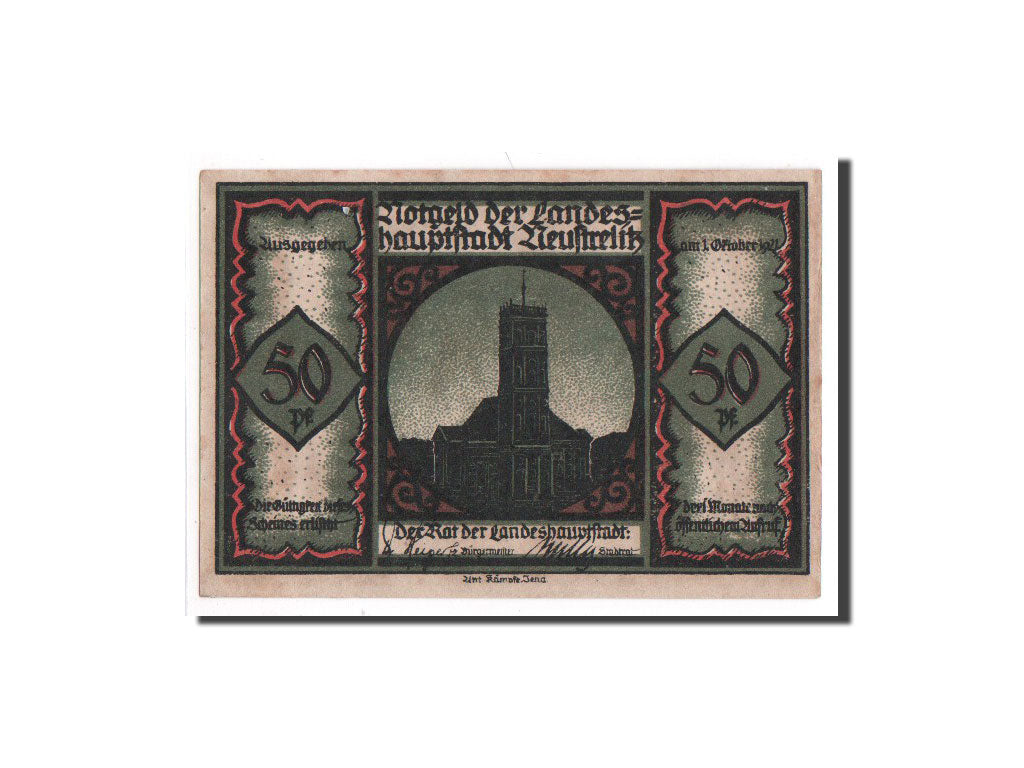 Banconote, Germania, Neustrelitz Stadt, 50 Pfennig, 1921, FDS, Mehl:969.3