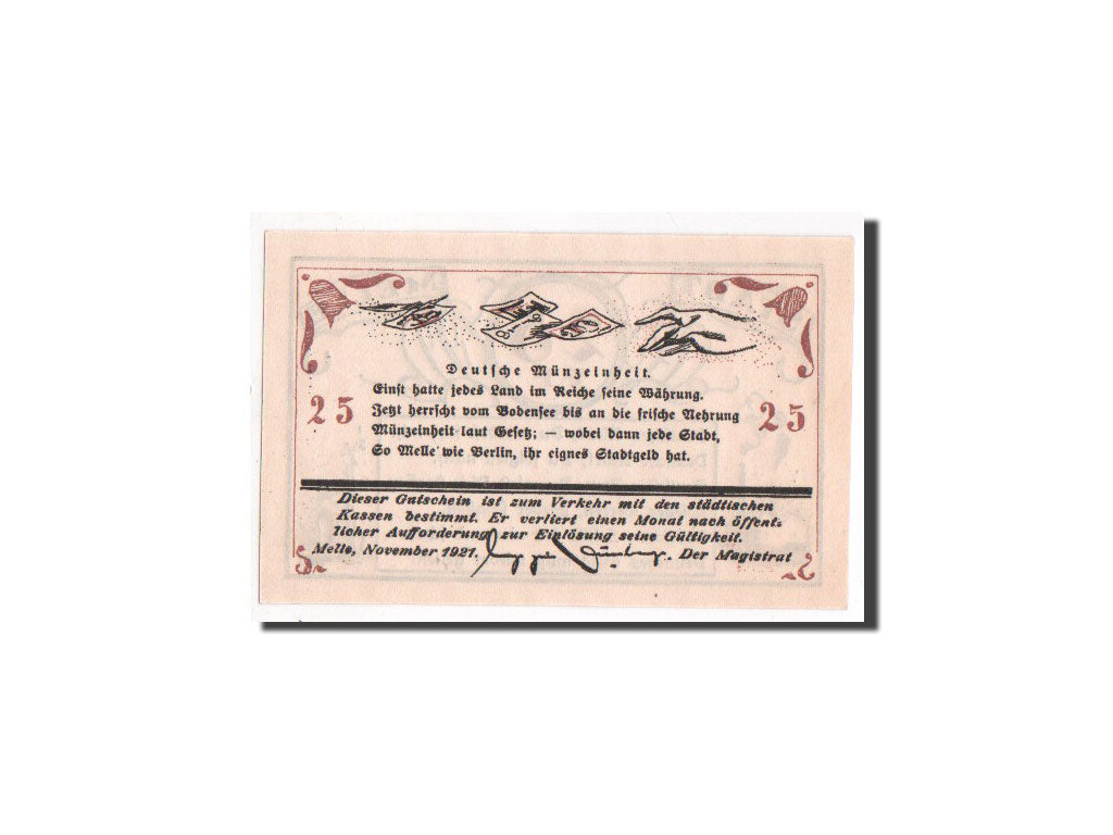 Billet, Allemagne, Melle Stadt, 25 Pfennig, 1921, 1921-11-01, NEUF, Mehl:879.1