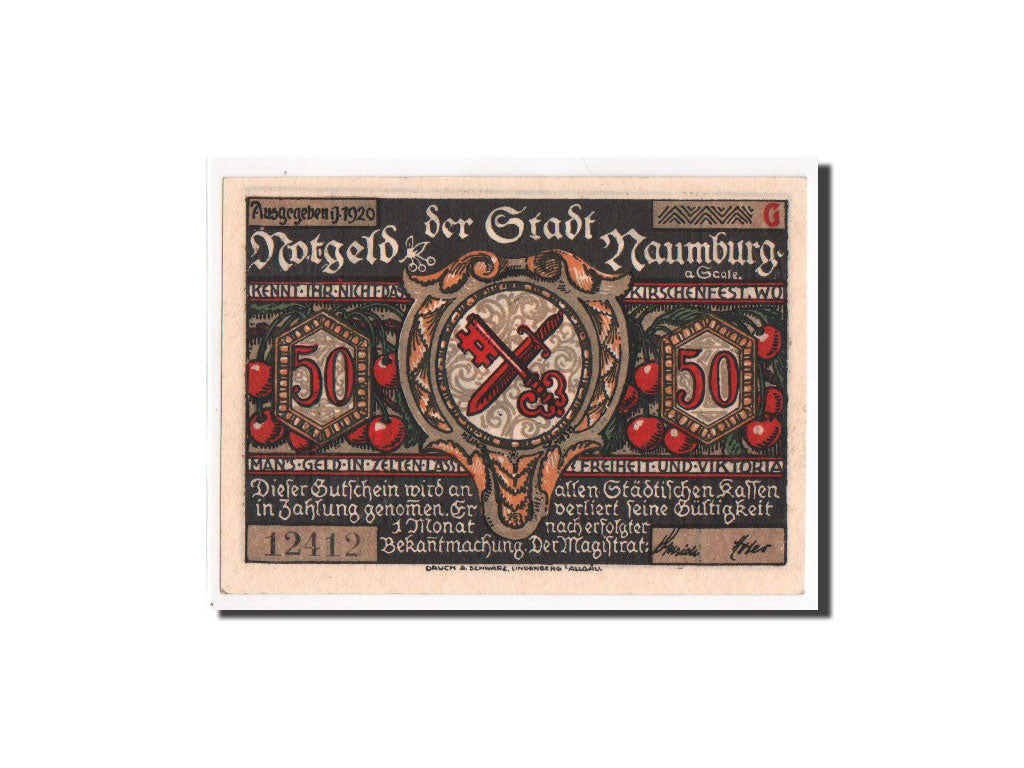 Banconote, Germania, Naumburg a.S. Stadt, 50 Pfennig, 1920, FDS, Mehl:928.2