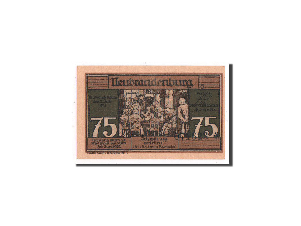 Banknote, Germany, Neubrandenburg Stadt, 75 Pfennig, 1921, UNC(65-70)
