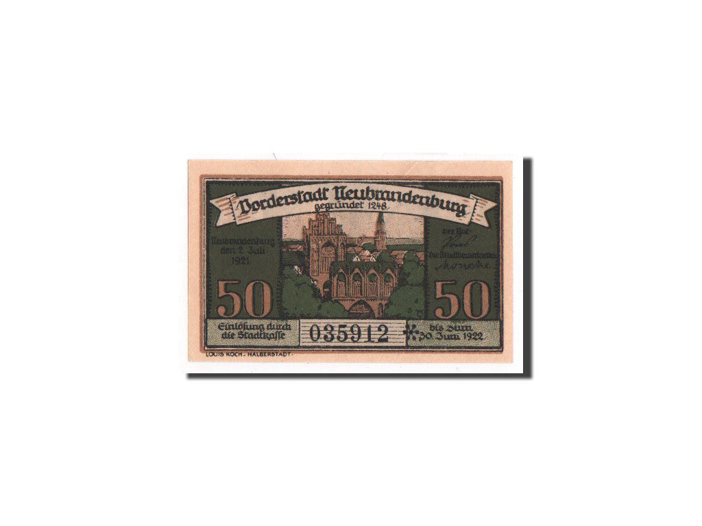 Banconote, Germania, Neubrandenburg Stadt, 50 Pfennig, 1921, FDS, Mehl:935.2a
