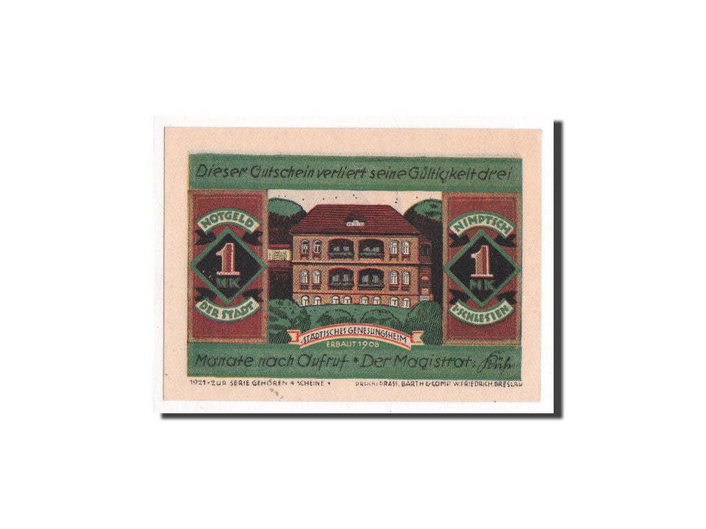 Banknote, Germany, Nimptsch Stadt, 1 Mark, 1921, UNC(65-70), Mehl:977.1