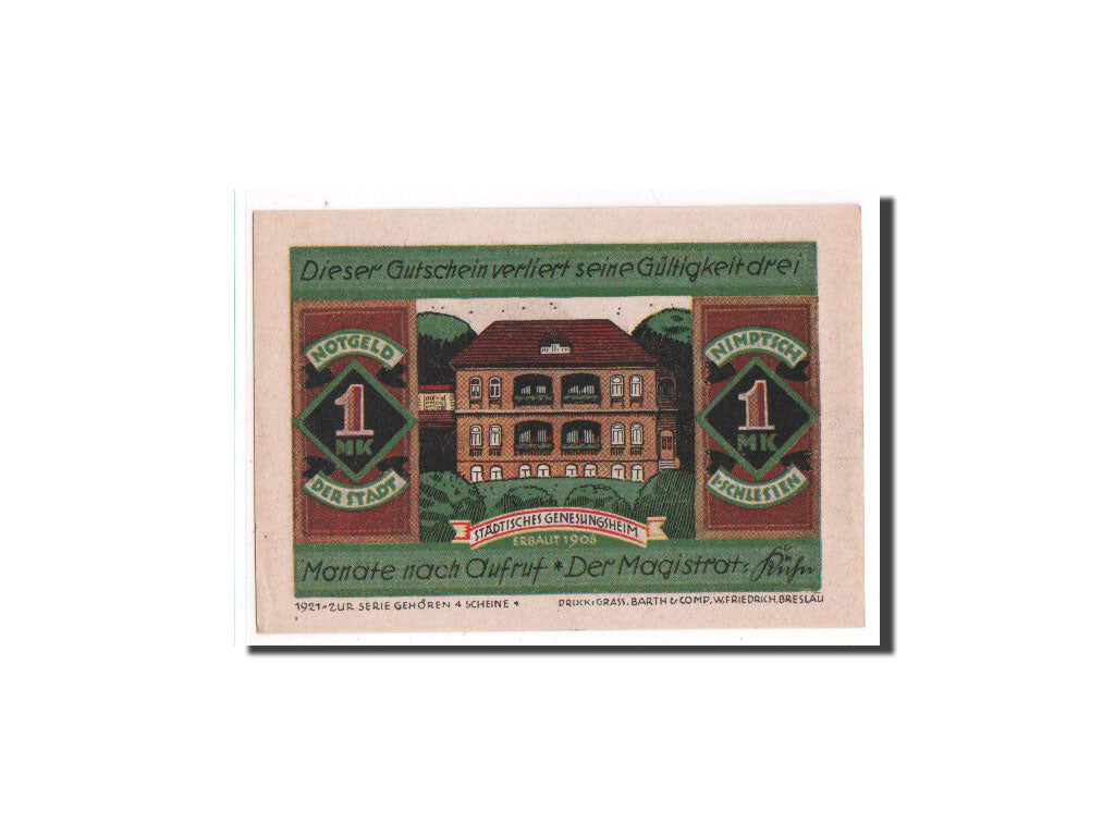 Banknote, Germany, Nimptsch Stadt, 1 Mark, 1921, UNC(65-70), Mehl:977.1