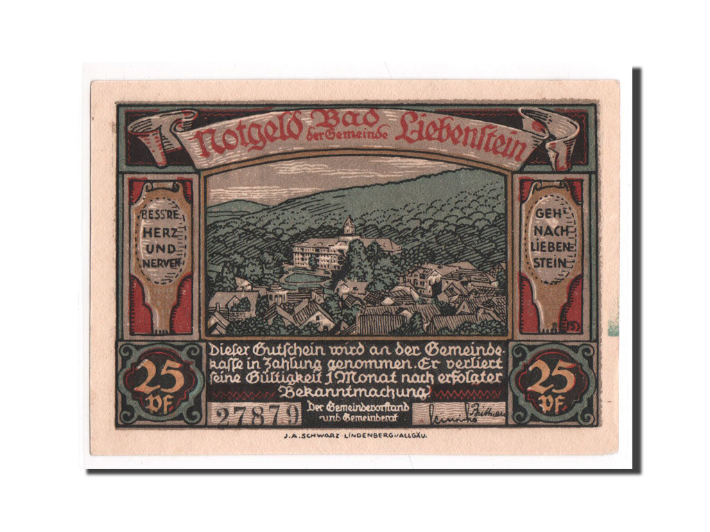 Banknote, Germany, Liebenstein Bad Gemeinde, 25 Pfennig, UNC(65-70), Mehl:799.1a
