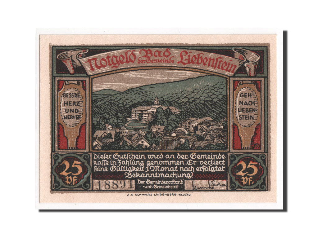 Banknote, Germany, Liebenstein Bad Gemeinde, 25 Pfennig, UNC(65-70), Mehl:799.1a