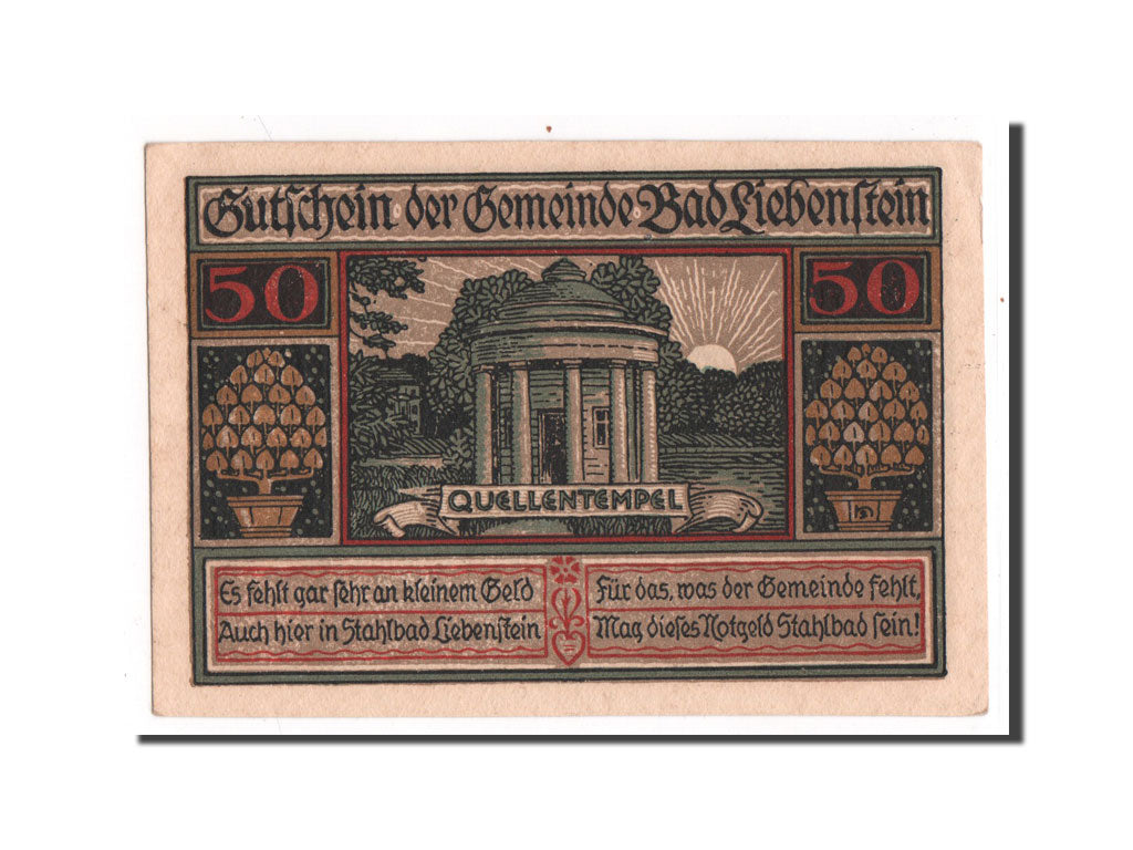 Banknote, Germany, Liebenstein Bad Gemeinde, 50 Pfennig, UNC(65-70), Mehl:799.1a