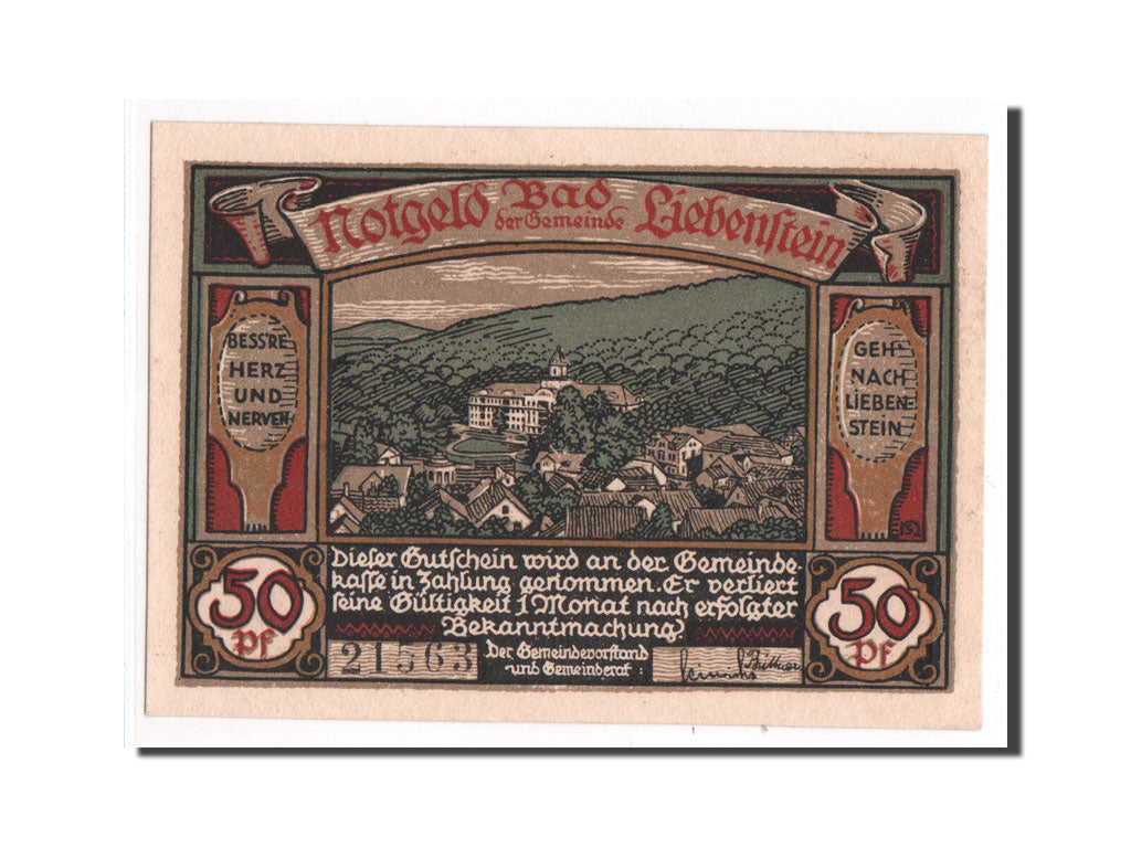 Banknote, Germany, Liebenstein Bad Gemeinde, 50 Pfennig, UNC(65-70), Mehl:799.1a