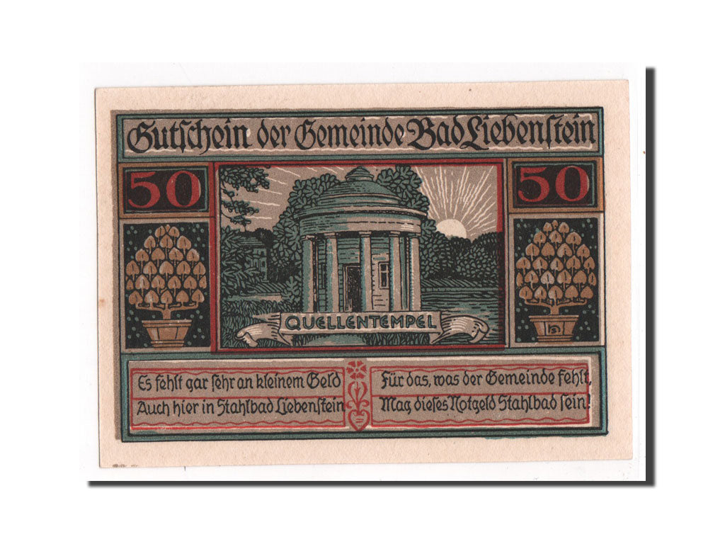 Banknote, Germany, Liebenstein Bad Gemeinde, 50 Pfennig, UNC(65-70), Mehl:799.1a