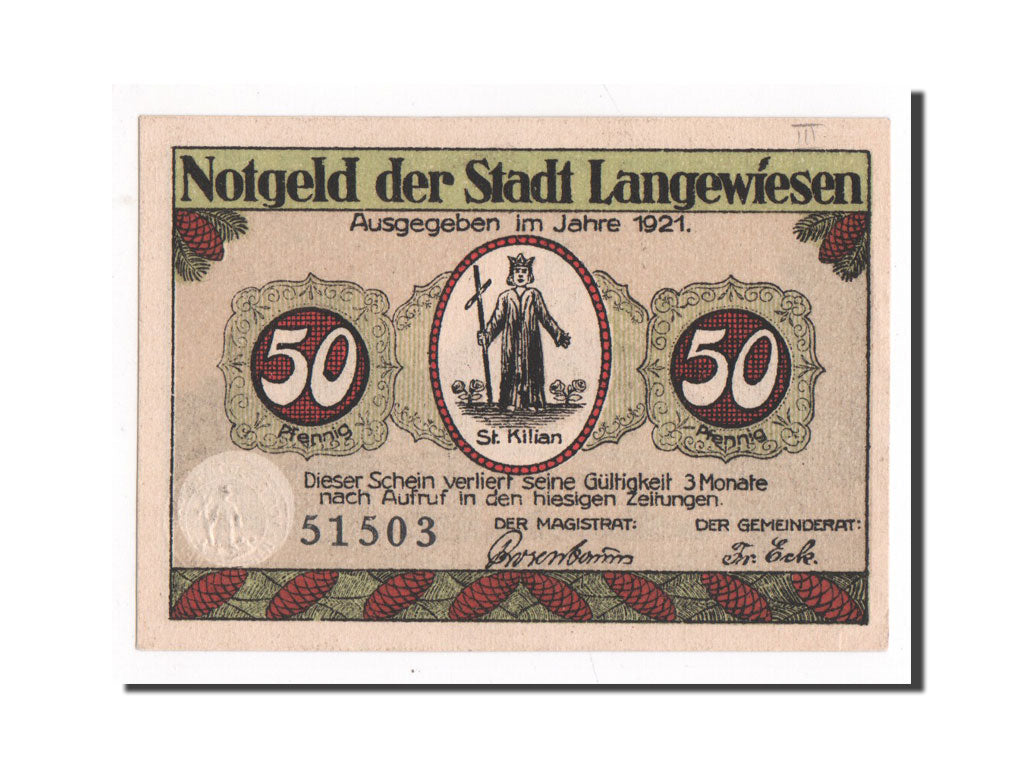 Banknote, Germany, Langewiesen, 50 Pfennig, 1921, UNC(65-70), Mehl:772.1a