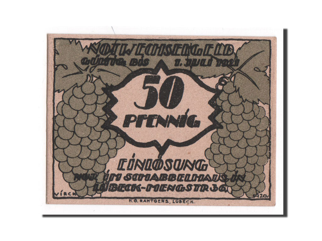 Banknote, Germany, Lübeck, 50 Pfennig, UNC(65-70), Mehl:830.1