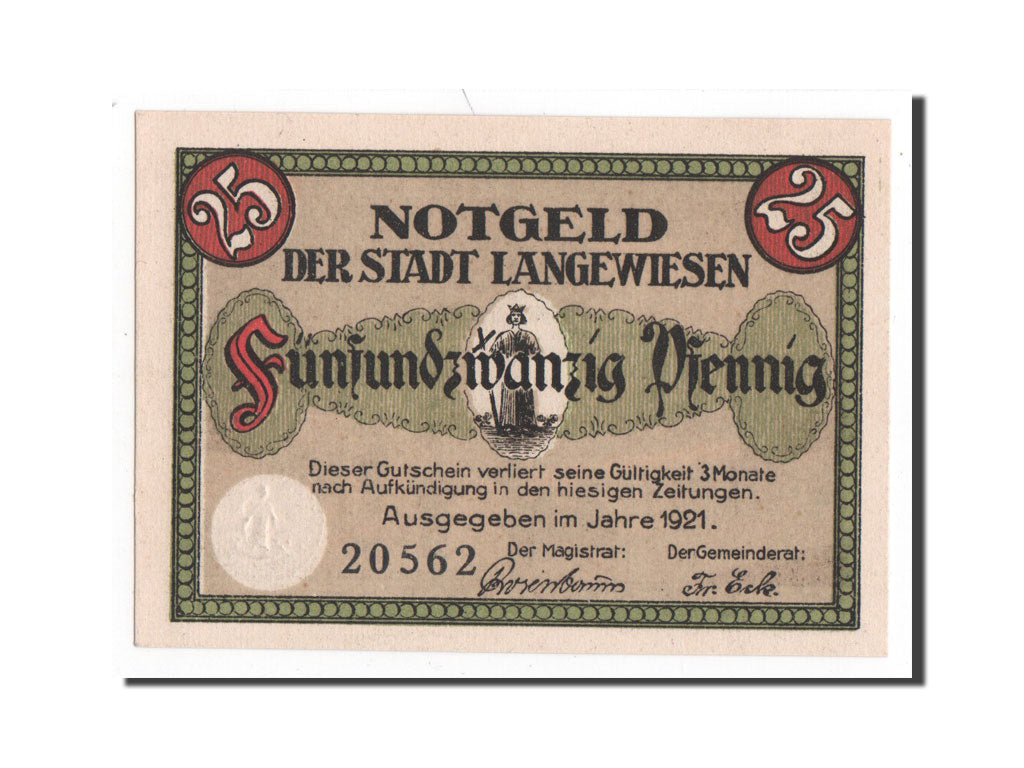 Banknote, Germany, Langewiesen, 25 Pfennig, 1921, UNC(65-70), Mehl:772.1b