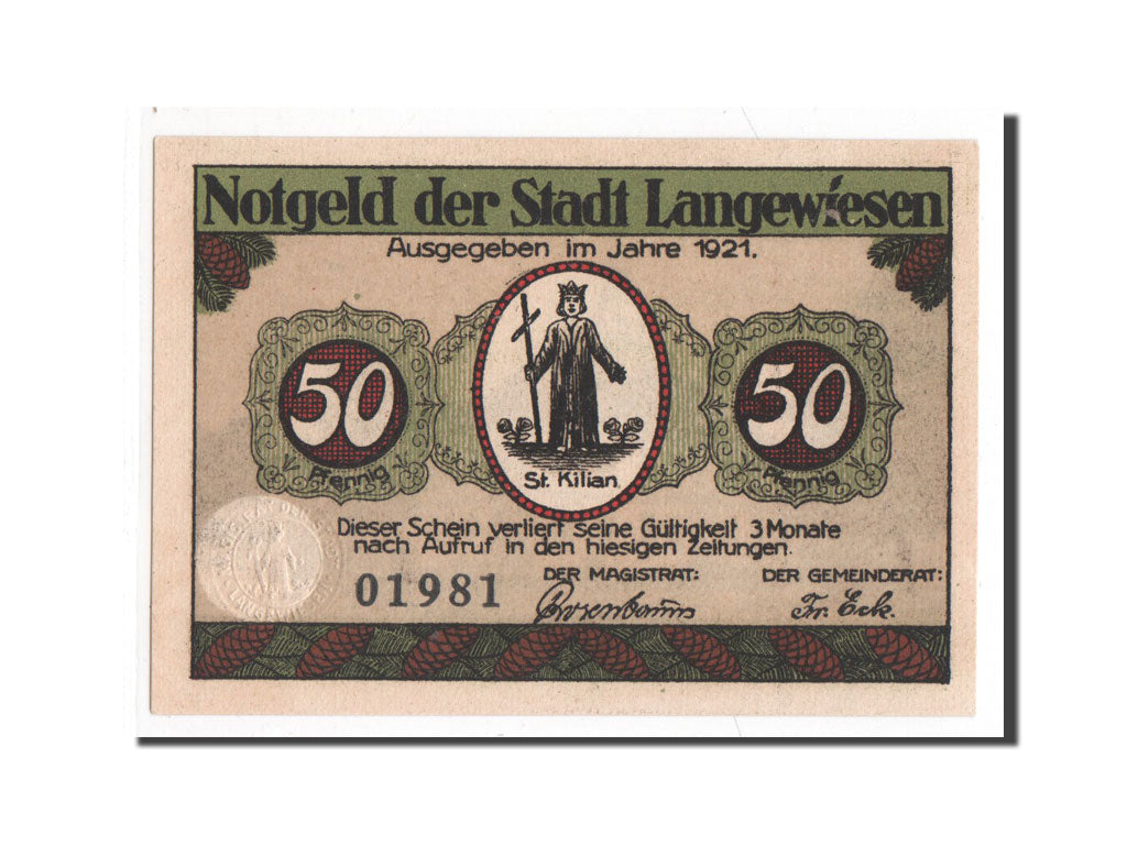 Banknote, Germany, Langewiesen, 50 Pfennig, 1921, UNC(65-70), Mehl:772.1b