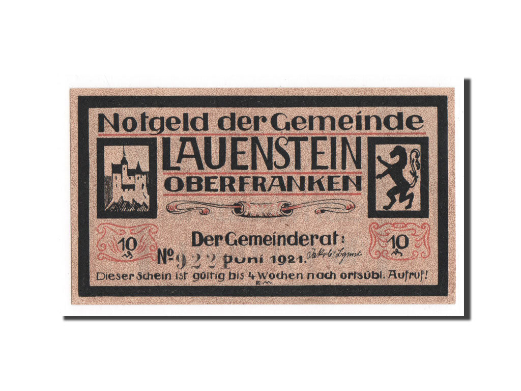Banknote, Germany, Lauenstein, 10 Pfennig, 1921, 1921-06-01, UNC(65-70)
