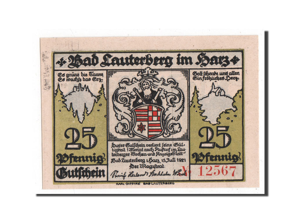 Banknote, Germany, Lauterberg, 25 Pfennig, 1921, UNC(65-70), Mehl:779.1b